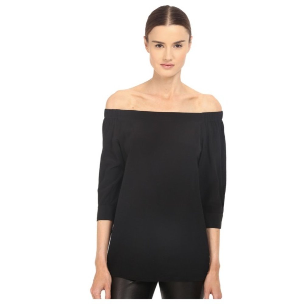THEORY Joscla Mosaic Silk Off The Shoulder Top